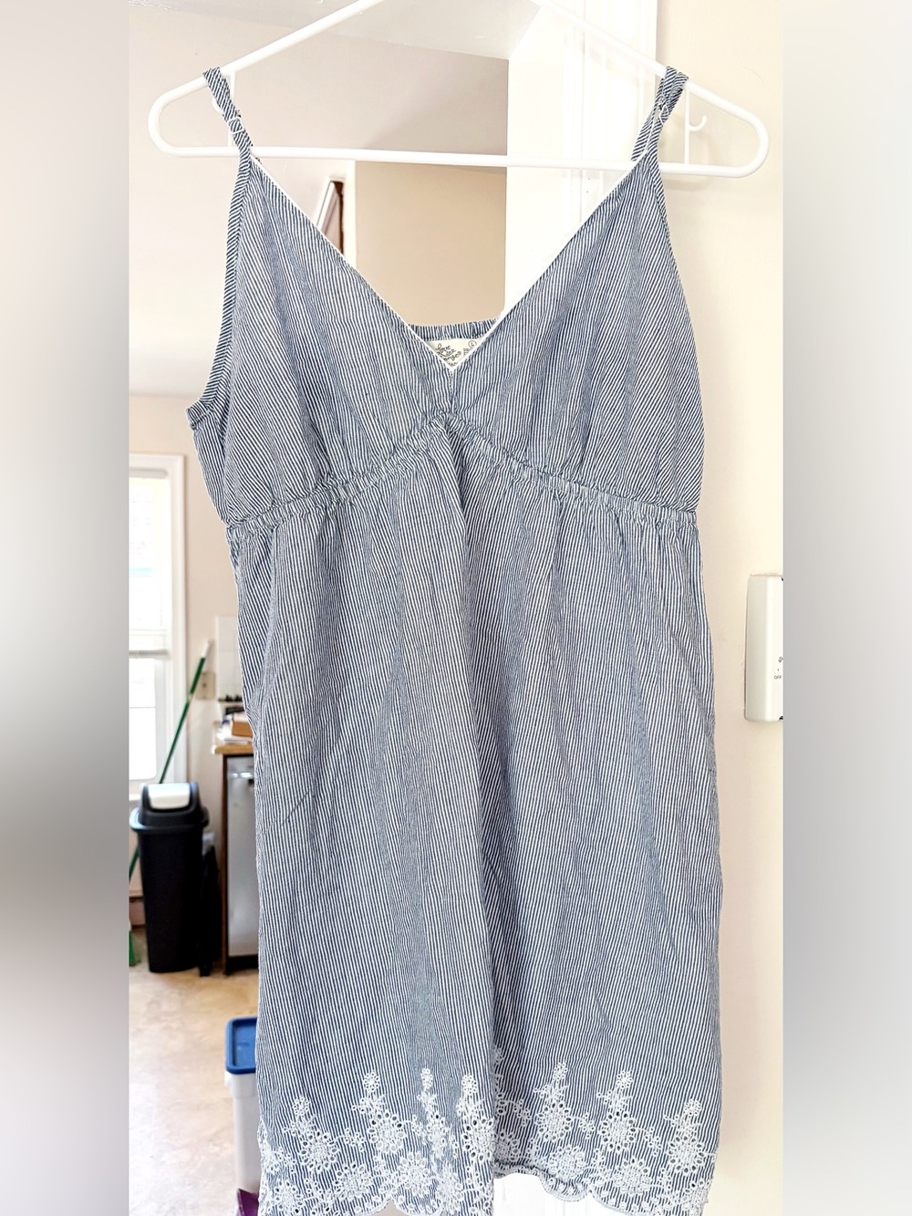 Love to Lounge Blue Pinstripe Embroidered Sundress Cottagecore Size Large